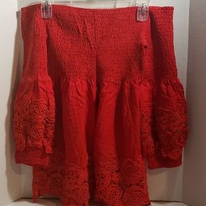 Off the shoulder top with embroidered lace and Bel